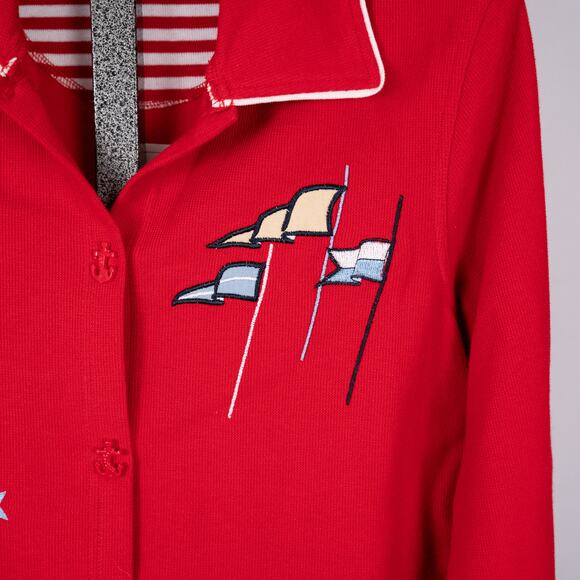 Vintage Nautical Theme Cardigan Jacket SMALL Anchor Buttons Cruise Ship Travel - Picture 5 of 10